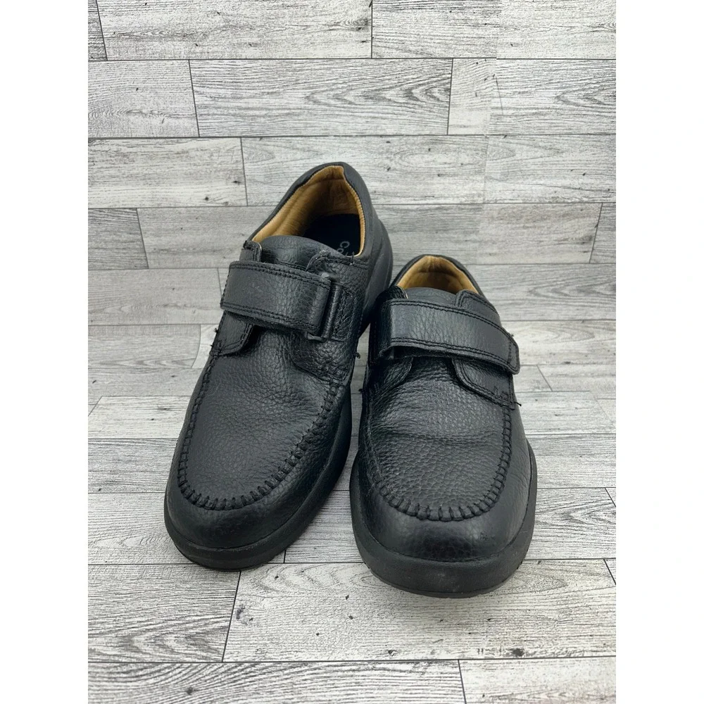 Dr. Comfort Scott Men 9.5 M Black Leather Orthopedic Hook Loop Strap Shoes 9210